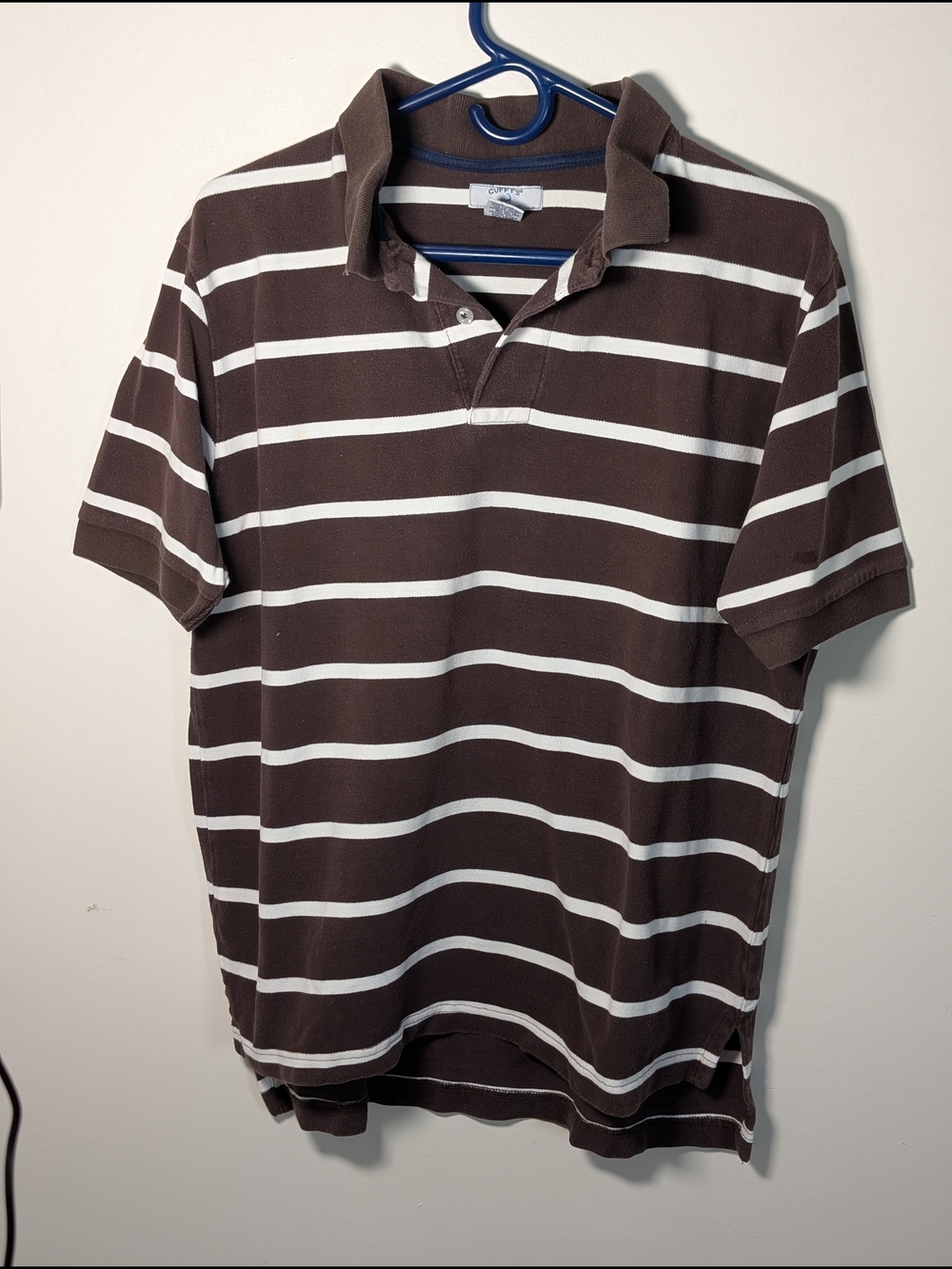 Cuffy's of Cape Cod Men's M Brown White Striped Cotton Polo Shirt Short Sleeve